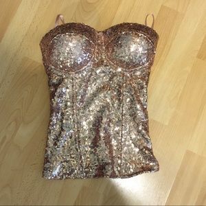 Rose Gold Sequined Stretchy Style Corset